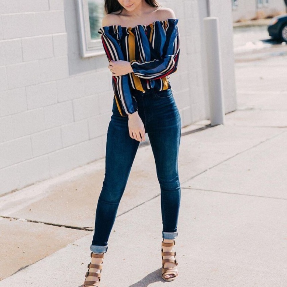 Striped off the shoulder sheer top - Picture 2 of 4